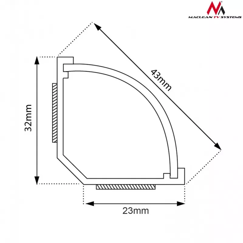 Kabeļu elastīgā caurule MACLEAN MCTV-575 grīdai, balta, 1,5 m, platums 43 mm, augstums 2,3–3,2 cm