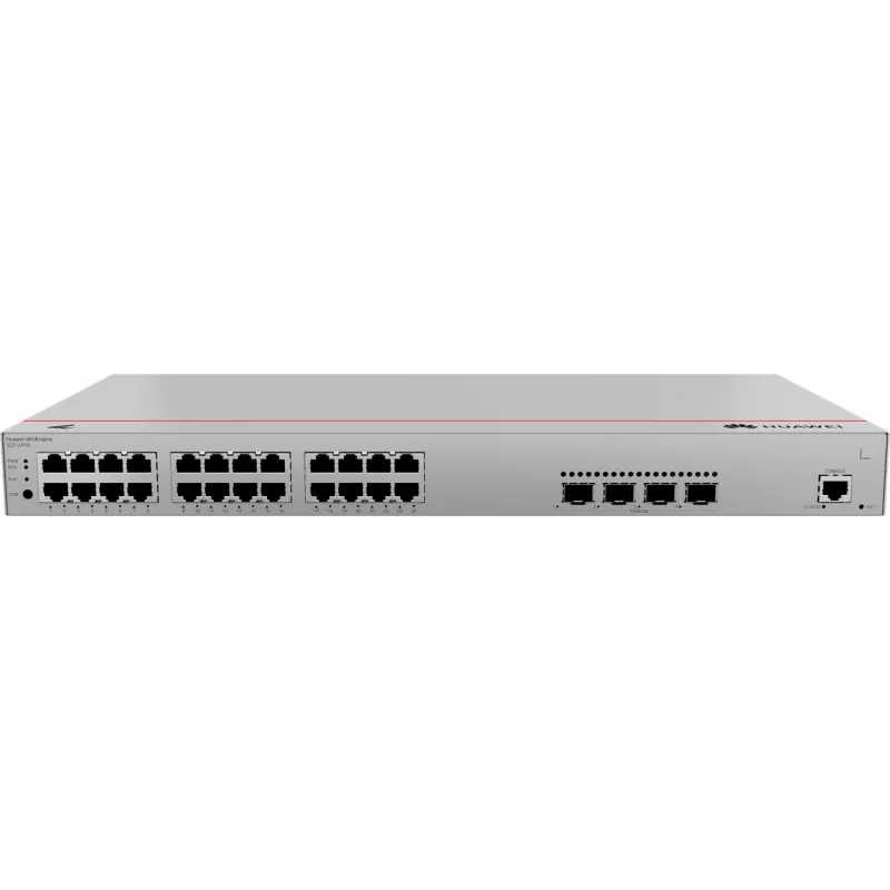 Slēdzis HUAWEI S220-24P4X — 24 x Gigabit (10/100/1000) RJ-45, 4 x SFP+, PoE, 1U pelēks