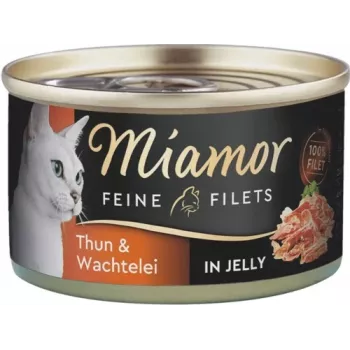 Mitrā kaķu barība Miamor Feine Filets 100 g — paipalas un tuncis, pieaugušiem kaķiem, viegli atverama skārdene