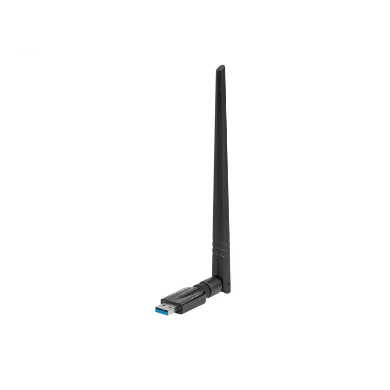 Iekšējā WLAN karte LANBERG NC-1200-WIE — Divu joslu USB WLAN adapteris, RTL8812BU, līdz 1200 Mbit/s, ārējās 2x2 antenas (5 dBi), melna