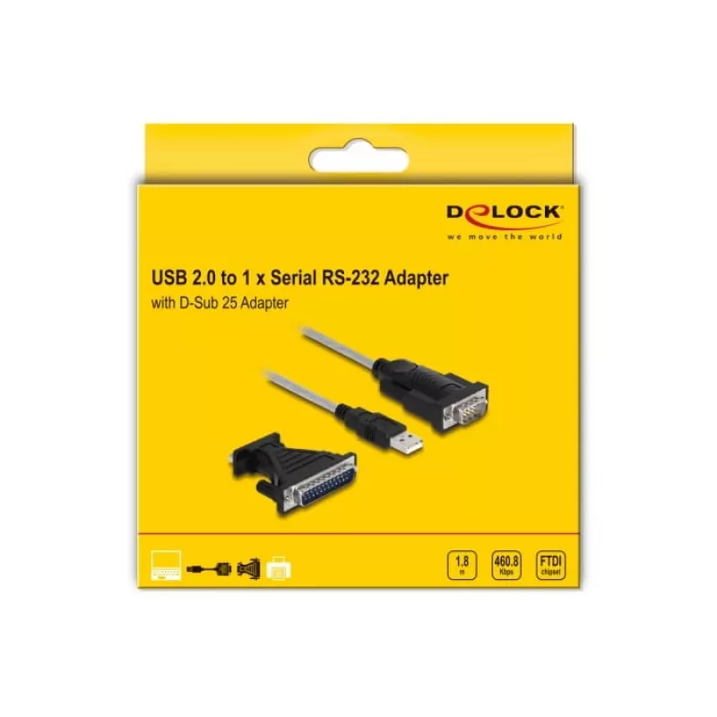 DeLOCK Adapteris USB 2.0 Type-A uz seriālo RS-232 D-Sub 9 + D-Sub 25