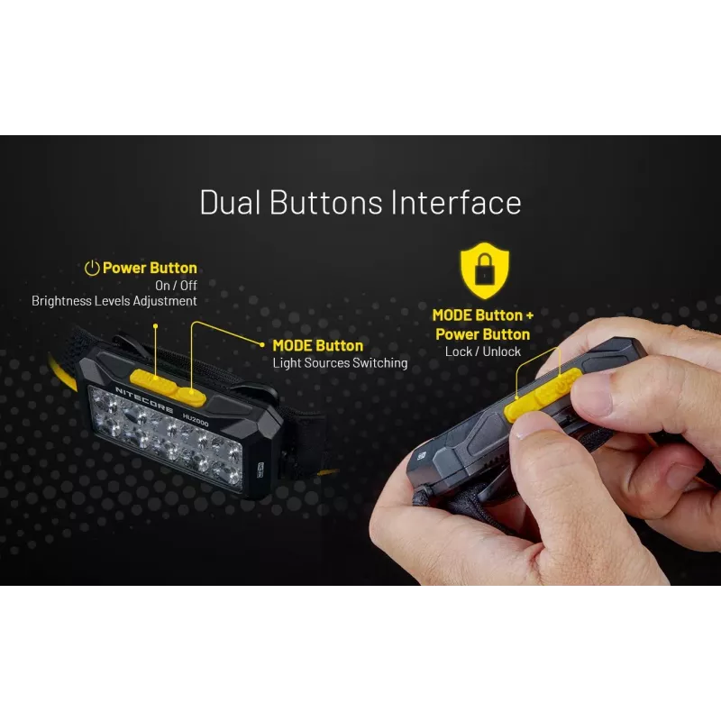 Galvas lukturītis Nitecore HU2000, 10 LED, USB uzlādējams litija jonu, alumīnijs+polikarbonāts, IP68 ūdensizturīgs