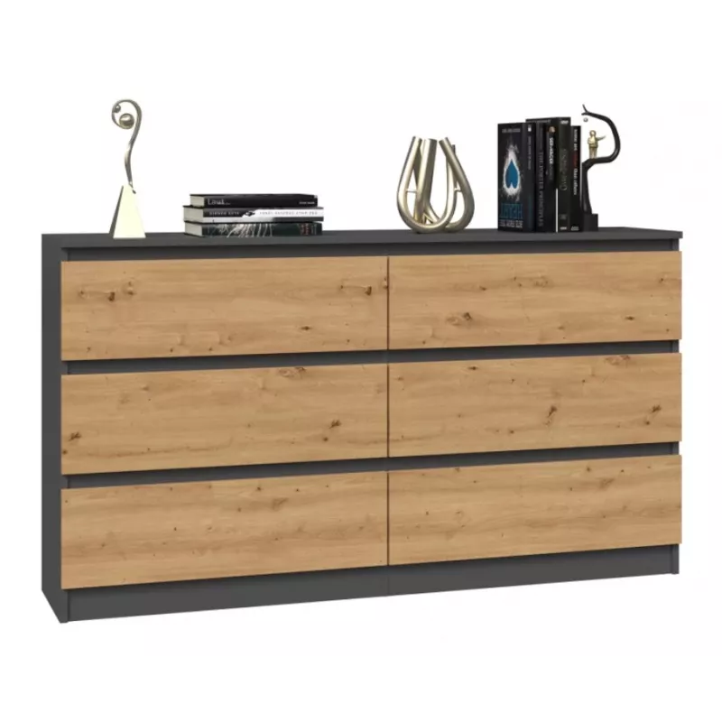 Kumode Top e Shop M6 140 ANT/ART, 6 atvilktnes, Antracīta ozols, 1380×750×400 mm
