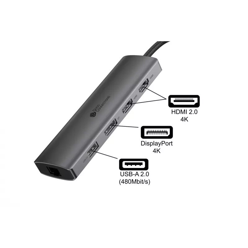 Alcasa HUB-C001A interfeisa centrmezgls USB Type-C 5000 Mbit/s Antracīts