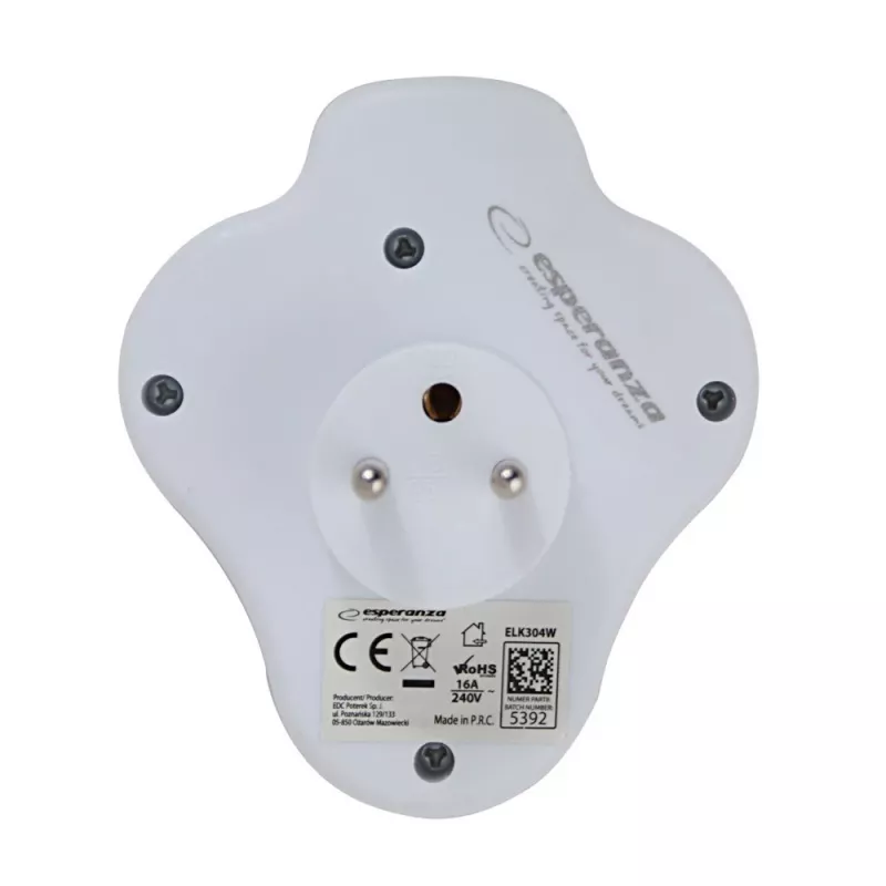 Esperanza ELK304W elektrības sadalītājs, 3 ligzdas ar slēdzi, balts
