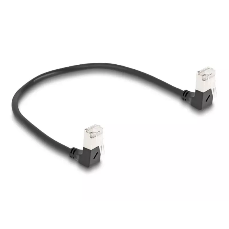 DeLOCK RJ45 tīkla kabelis Cat.6A S/FTP plāns 90° lejupvērsts 0.25 m melns
