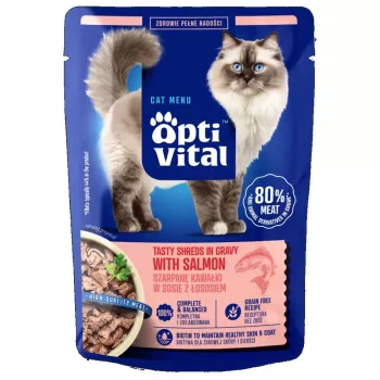OPTIVITAL Tasty shreds mērcē ar lasi - mitrā kaķu barība - 85g