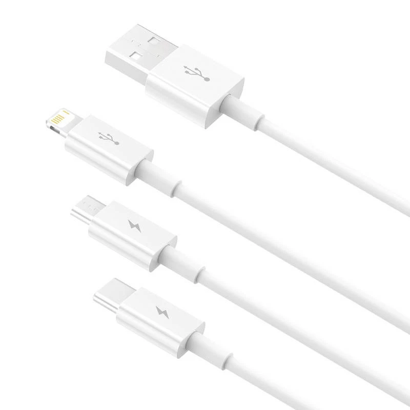 USB kabelis Baseus SUP0003529 — USB 3.2 Gen 1 (3.1 Gen 1), 1 m, USB-A uz USB-C / Micro USB-A / Lightning, balts