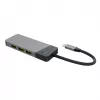 USB Type‑C centrmezgls zaļa Cell HUBGC01 — 7 pieslēgvietas: 3×USB‑A 3.2 Gen 1, 1×USB‑C 3.2 Gen 1, HDMI, microSD+SD karšu lasītājs — sudrabains
