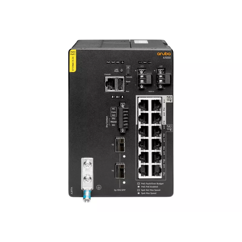 Hewlett Packard Enterprise HPE Aruba 4100i - Slēdzis - 8 x 10/100/1000 (PoE Class 4) + 4 x 10/100/1000 (PoE Class 6) + 2 x SFP+ - DIN sliedes montāža - PoE Class 4 / PoE Class