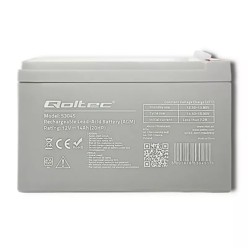 Qoltec 53045 AGM akumulators 12V 14Ah