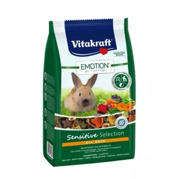 Sausā trušu barība Vitakraft Emotion Sensitive 600 g — pilnvērtīga barība pieaugušiem trušiem ar jutīgu gremošanu, dārzeņu garša, 17% kopproteīna šķiedrvielu