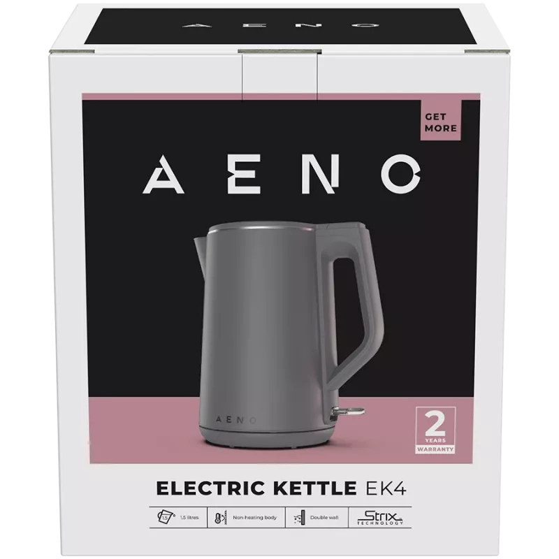 AENO Elektriskā tējkanna EK4: 1850-2200W, 1,5L, Strix, dubultās sienas, nesildošs korpuss, automātiska izslēgšanās, aizsardzība pret sauso tvertni