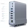 Gembird 15-vienā USB Type-C vairāku pieslēgvietu adapteris A-CF-COMBO15-01 — USB 3.2 Gen 2, 4× Type-C, 2× HDMI, DisplayPort, PD 3.0, SD karšu lasītājs, Gigabit LAN, 3,5 mm audio, pelēks