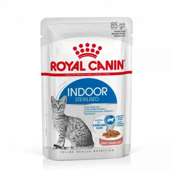 Mitrā kaķu barība Royal Canin Indoor Sterilized 12 x 85 g — mājputni, pieaugušiem sterilizētiem iekštelpu kaķiem