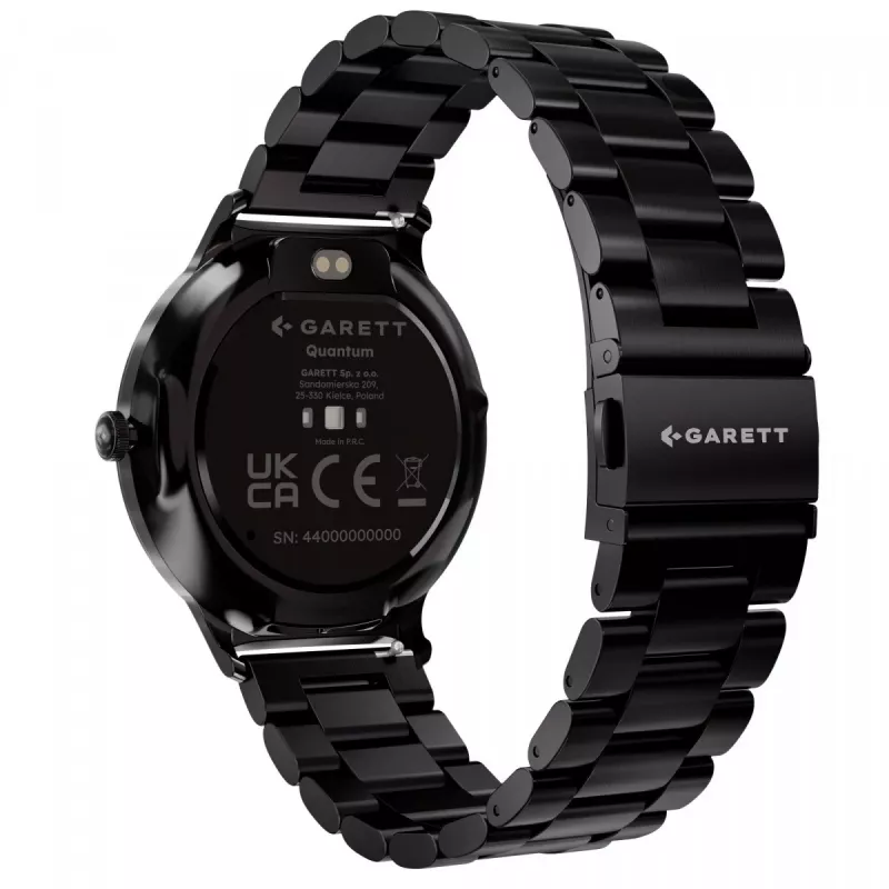 Smartwatch Garett Quantum — melns nerūsējošais tērauds