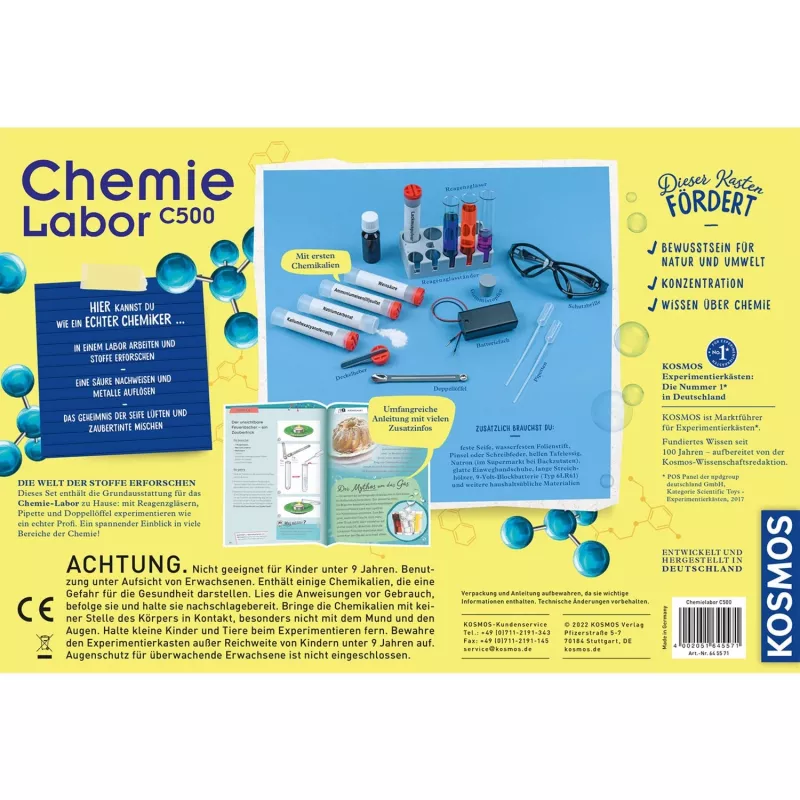 Kosmos Chemie labor C 500, Experimentu komplekts, Ķīmija, 9 gadi, Daudzkrāsains