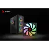 PC kuba korpuss SAVIO Noctis Glass RGB — Melns, ATX/Micro-ATX, 210×410×450 mm, 3×120 mm priekšējie ventilatori