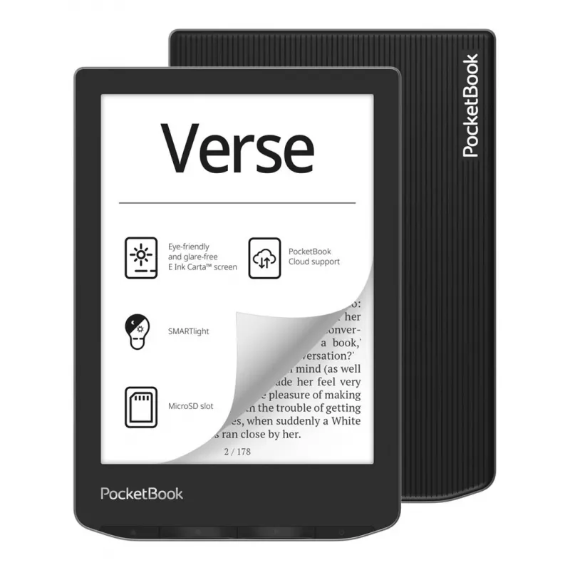 E-grāmatu lasītājs PocketBook Verse 6 collu E Ink Carta, 8 GB, Wi‑Fi, melns/sudrabains