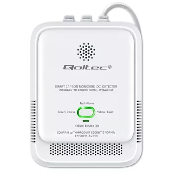 CO detektora signalizators QOLTEC 52576 — oglekļa monoksīda sensors, 85 dB signalizācija