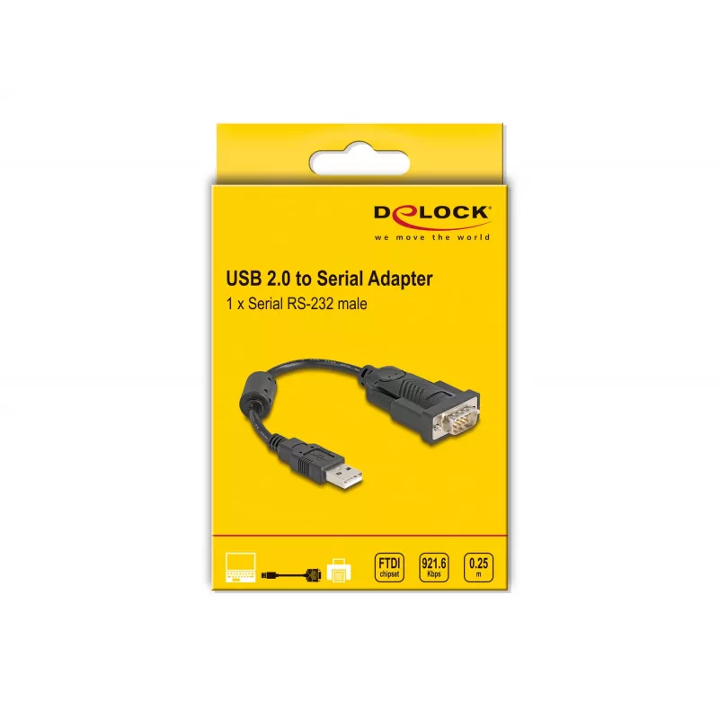 DeLOCK 61549 seriālais kabelis, melns, 0,25 m, USB Type-A uz RS-232