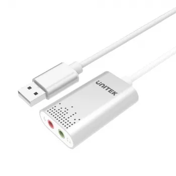 Audio pārveidotājs Unitek Y-247A, sudraba, USB Typee-A savienotājs, kompakts 12×28×46 mm
