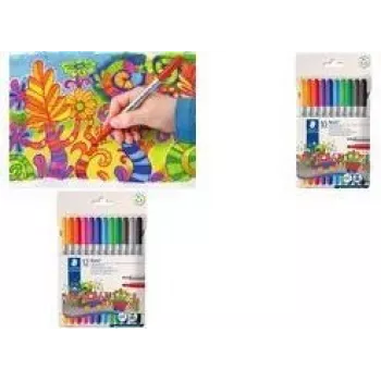 Flomāsteru komplekts Staedtler 320 C12 Fine/Medium melna zila brūna zaļa pelēka gaiši zila gaiši pelēka oranža rozā sarkana violeta dzeltena
