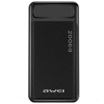 Pārnēsājams ārējais akumulators AWEI P6K 20000mAh melns 2xUSB/PD/Micro-USB