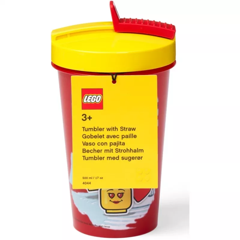 Krūze ar salmiņu Room Copenhagen LEGO Iconic Girl Bright Red 500 ml (sarkana/dzeltena)