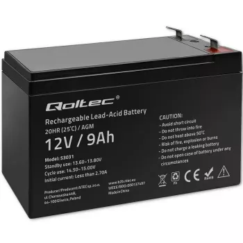 Nepārtrauktās strāvas padeves akumulators QOLTEC 53031 12V 9Ah zaļš, 152×94×65 mm, 2,35 kg