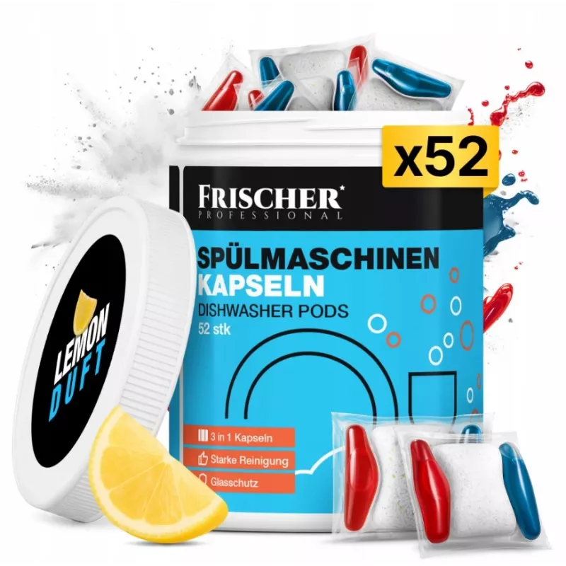 Frischer 3-in-1 trauku mazgājamo mašīnu kapsulas, 52 gab.