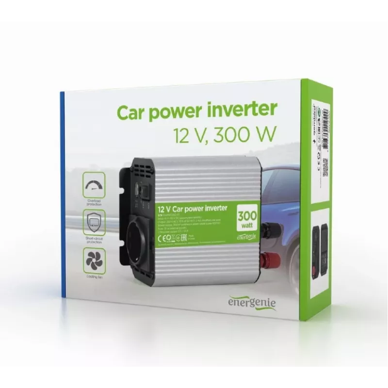 Gembird EG-PWC300-01 tīkla adapteris/invertors Auto 300 W Pelēks