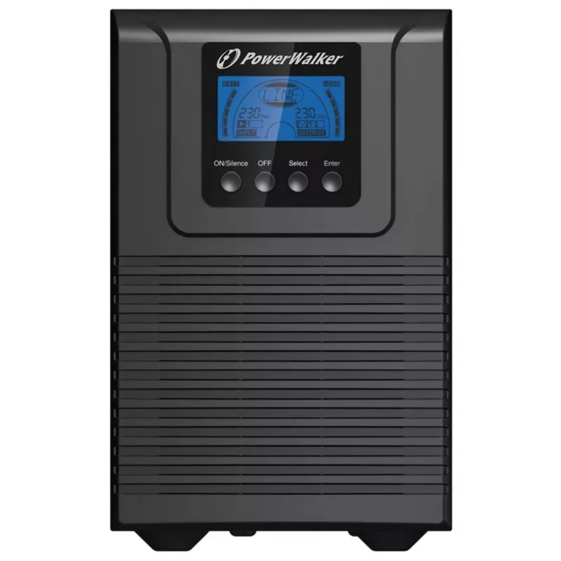 Nepārtrauktas barošanas avots PowerWalker VFI 1000 TGB — 1 kVA (900 W), dubultās pārveidošanas tiešsaistes režīmā, 4× C13 izejas, USB, RS-232, EPO