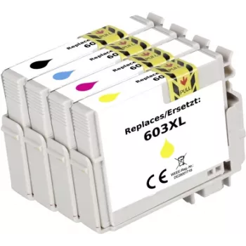 Renkforce tintes kombinētais komplekts aizstāj Epson 603 (C13T03U545) saderīgs melna, ciāna, fuksīna, dzeltena RF-I-E-603BKCMY4PK RF-5655902 (RF-5655902)
