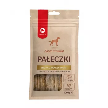 Suņu gardumi MACED tītara gaļas nūjiņas ar dārzeņiem 100 g – hipoalerģiska dabīga cieta uzkoda pieaugušiem suņiem