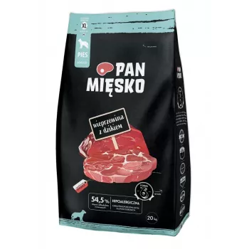 PAN MIĘSKO Cūkgaļa ar mežacūku (pieaugušam) XL čipsi - Sausā barība suņiem - 20kg