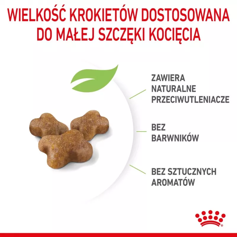 Royal Canin Kitten sausā kaķu barība 2 kg — mājputnu (vistas) formula, olbaltumvielas 36%, tauki 18%