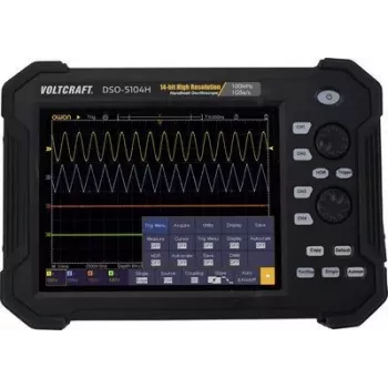 VOLTCRAFT DSO-5104H akumulators, digitālais osciloskops, rokas osciloskops (Scope-Meter) 100 MHz 4 kanāli 1 GSa/s 40 Mpts 14 bitu digitālā atmiņa (DSO), rokas ierīce (VC-11332625)