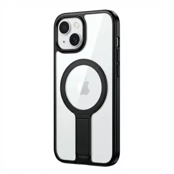 Aizsargapvalks GUAN Apple iPhone 16 ar 10H rūdītu stiklu un iebūvētu balstu, caurspīdīgs/melns
