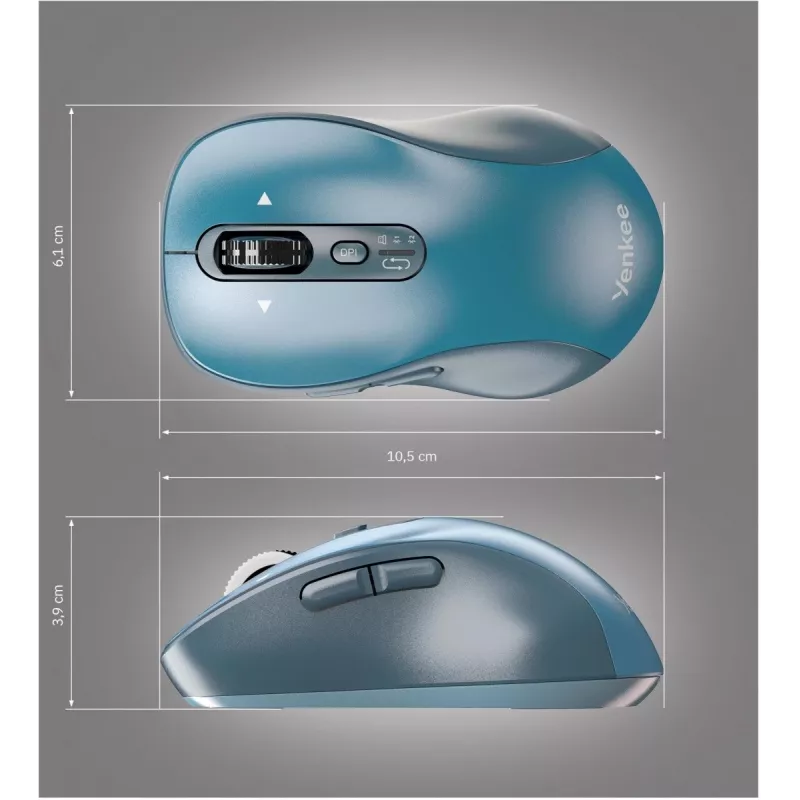 Bezvadu pele YENKEE YMS2010BE divu režīmu ergonomiska, 2,4 GHz USB uztvērējs + Bluetooth 5.1, 4 līmeņu DPI 1000–3200, 6 pogas