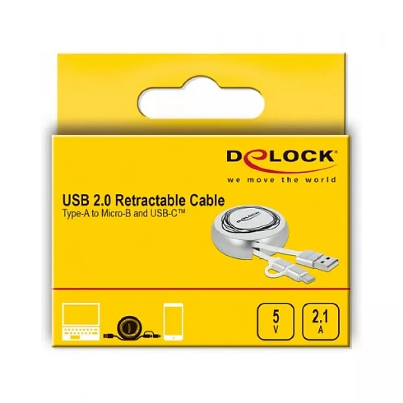 Ievelkamais kabelis DeLOCK USB 2.0 2-in-1 Type-A uz Micro-B un USB-C™