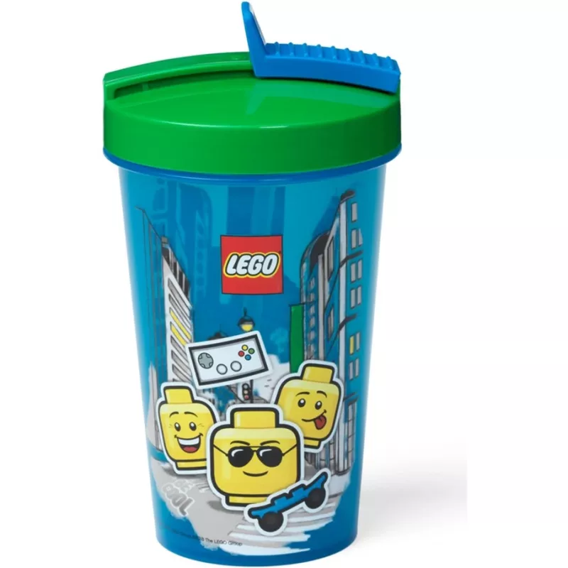 Room Copenhagen LEGO krūze ar salmiņu Iconic Boy spilgti zila (zili/zaļa, 500 ml)