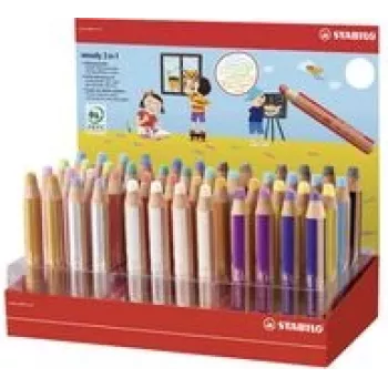 Krāsu zīmulis/stienītis Stabilo Multitalentstift woody 7,60 cm (3) — 48 krāsu apaļais displejs, daudzfunkcionāls: krāsu zīmulis, akvarelis, vaska krīts