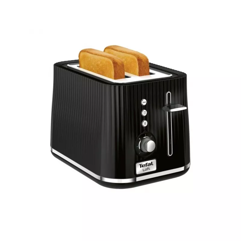Tosteris Tefal Loft 2S TT761838 — 2 šķēlēm, 7 apbrūnināšanas līmeņi, atkausēšanas/uzsildīšanas funkcijas, noņemama drupaču paplāte, melns