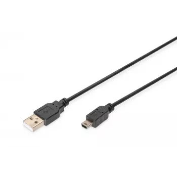 ASM AK-300130-030-S ASSMANN Kabelis USB 2.0 HighSpeed Canon USB A/miniUSB B (5pin) M/M Melns 3m