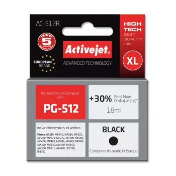 Activejet AC-512R tinte (aizvieto Canon PG-512; Premium; 18 ml; melna)