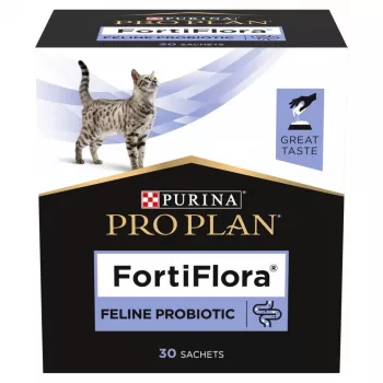 Probiotiskais papildinājums Purina Pro Plan FortiFlora 30 x 1 g paciņas kaķiem — pulveris, atbalsta zarnu mikrofloru un imunitāti