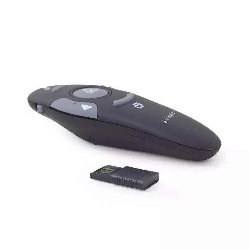 GEMBIRD bezvadu IR prezentētājs WP-L-11, 4 pogas, 2,4 GHz RF USB uztvērējs, melns, AAA baterija