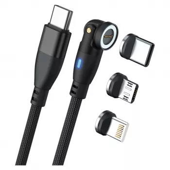 USB kabelis RealPower MagneticCharge 100 1m USB C melns