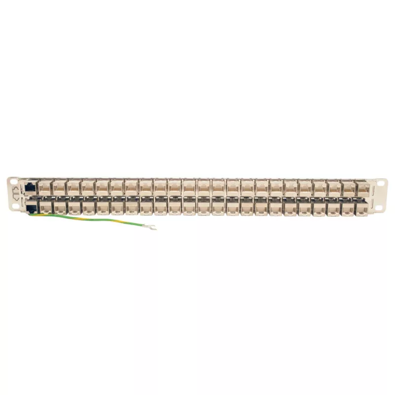 Tripp N254-048-SH-6A 48 porti 1 HE statīva montāžas ekranēts Cat6a STP caurvada sadales panelis - RJ45 Ethernet - TAA - 10 Gigabit Ethernet - RJ-45 - Cat6a - Sudrabs - Balts - Rackeinb